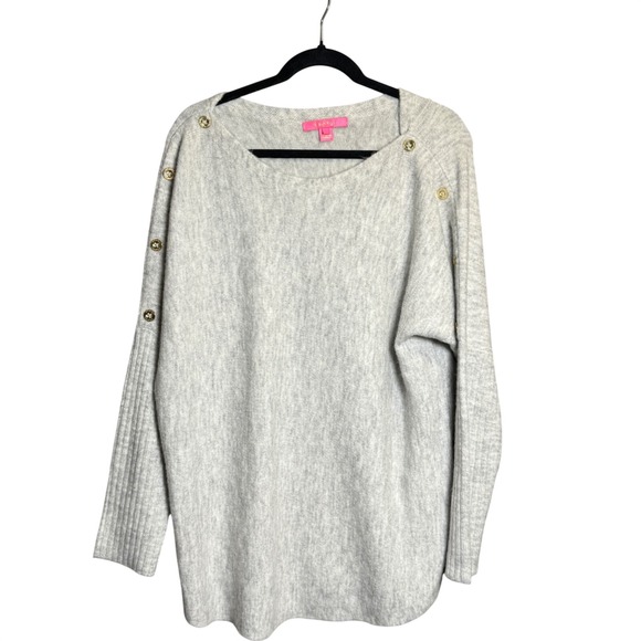 Lilly Pulitzer Sweaters - Lilly Pulitzer Button Sweater Womens L Gray Nautical Soft Minimalist Cozy